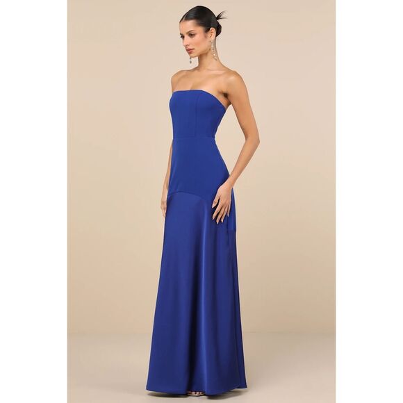 Lulus Compelling Style Royal Blue Strapless A-Line Maxi Dress Size XL NWT - Picture 3 of 9